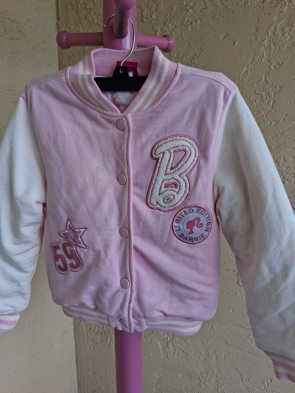 Barbie Girls' Pink & White Varsity Jacket - Limited Edition